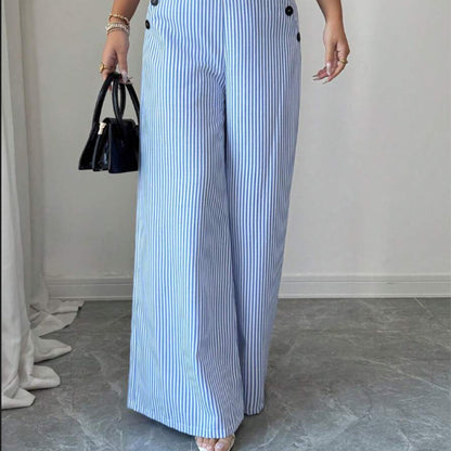 👖High-Waist Striped Wide-Leg Trousers