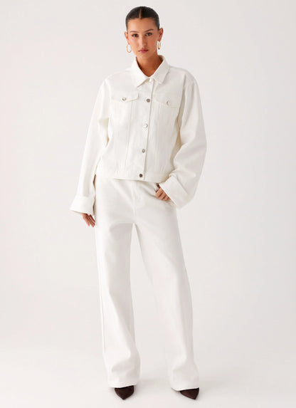 Back Again Oversized Denim Jacket - White