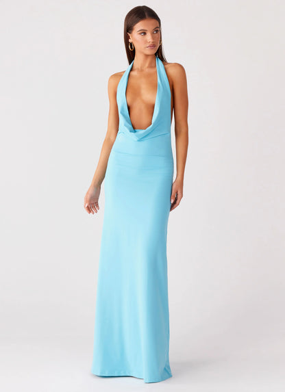 Driftwood Cowl Maxi Dress - Turquoise