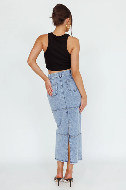 Thalia Pocket Midi Skirt Denim