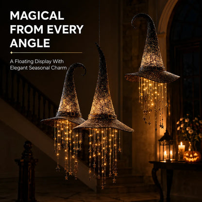 🧙‍♀️✨ Lighted Witch Hat Hanging Decor with Cascading Stars