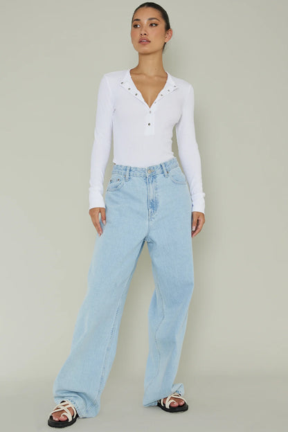 Henley Snap Front Bodysuit White
