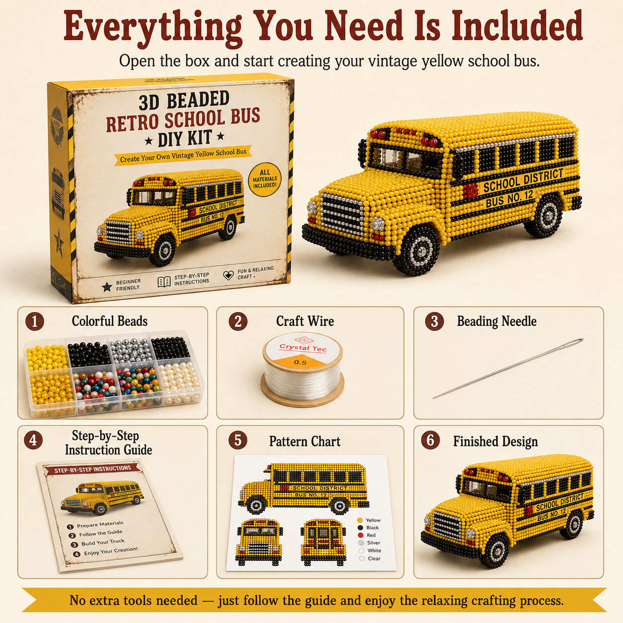 Vintage School Bus 3D Beaded DIY Collector Kit