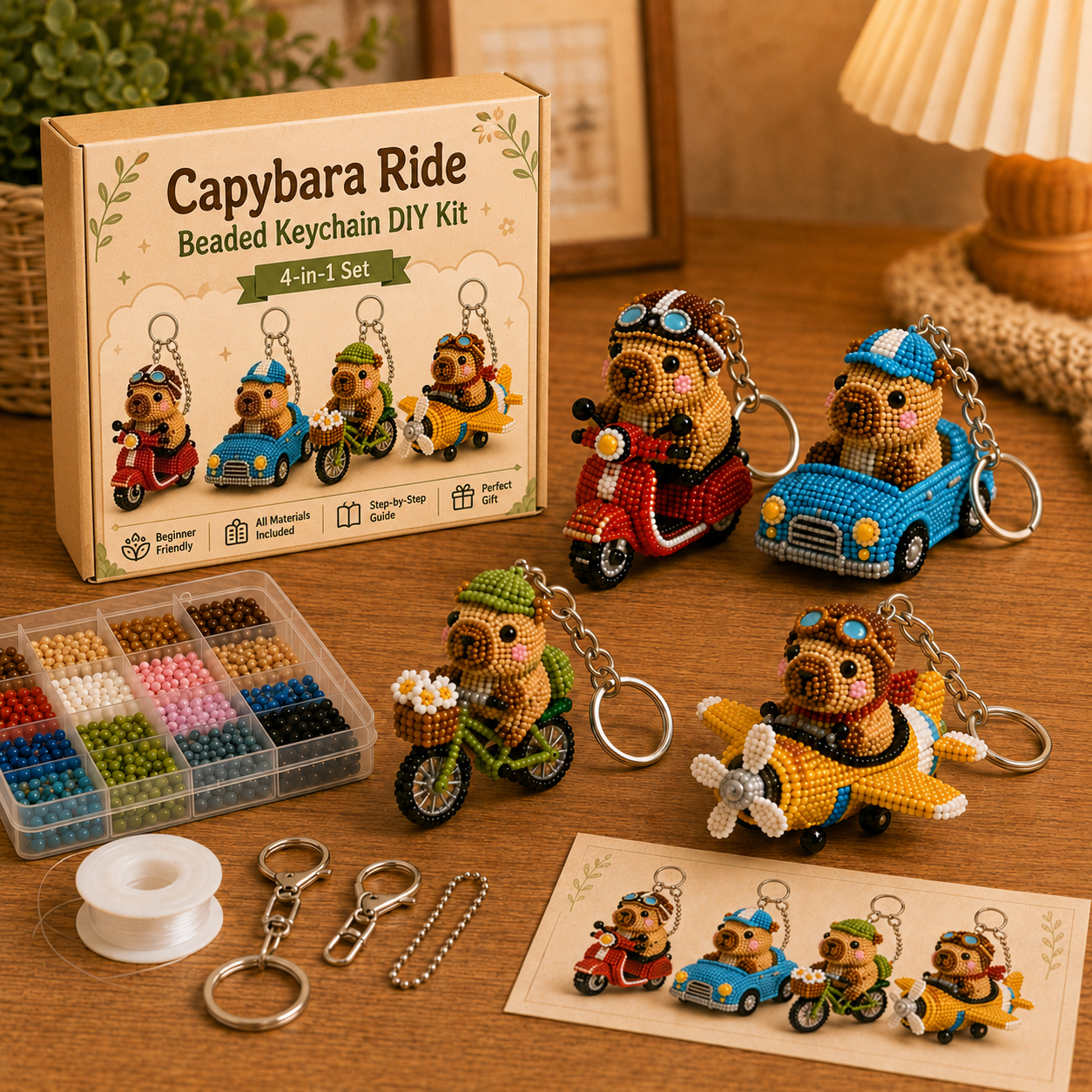 Capybara Ride Beaded Keychain DIY Kit