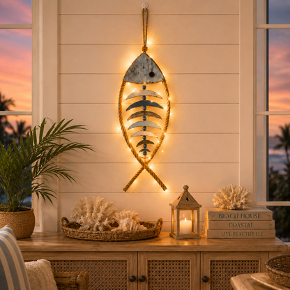 🐟✨Lighted Coastal Rope Fish Wall Hanging