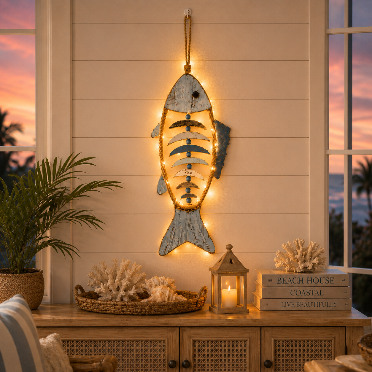 🐟✨Lighted Coastal Rope Fish Wall Hanging