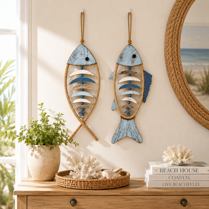 🐟✨Lighted Coastal Rope Fish Wall Hanging