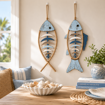 🐟✨Lighted Coastal Rope Fish Wall Hanging