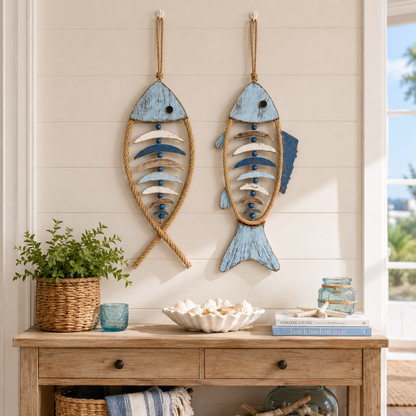 🐟✨Lighted Coastal Rope Fish Wall Hanging
