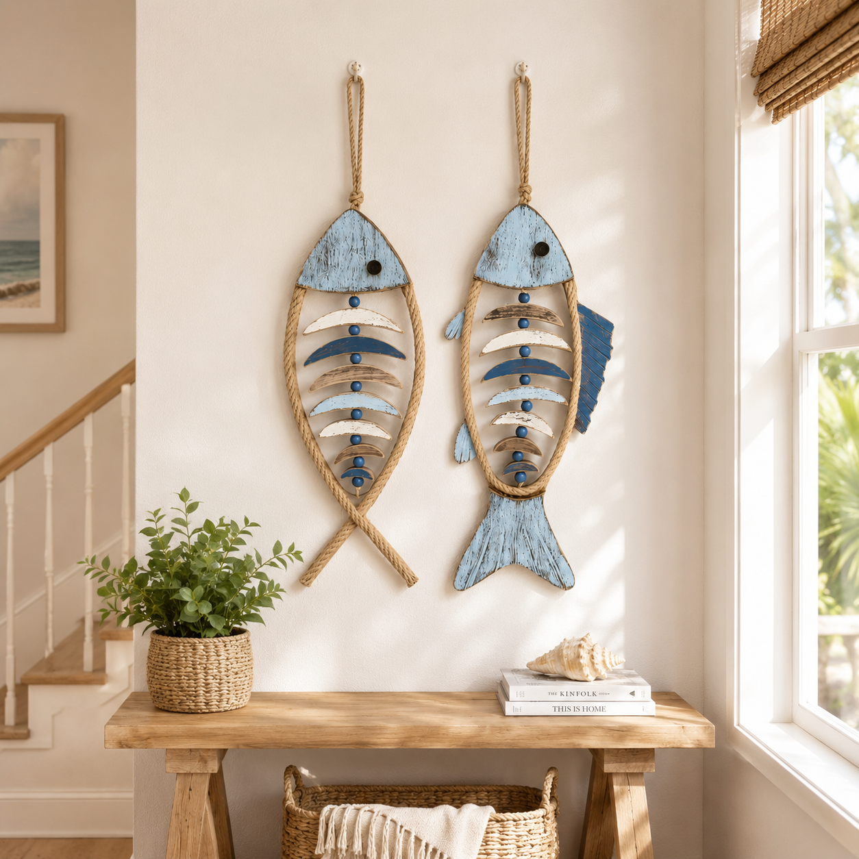 🐟✨Lighted Coastal Rope Fish Wall Hanging