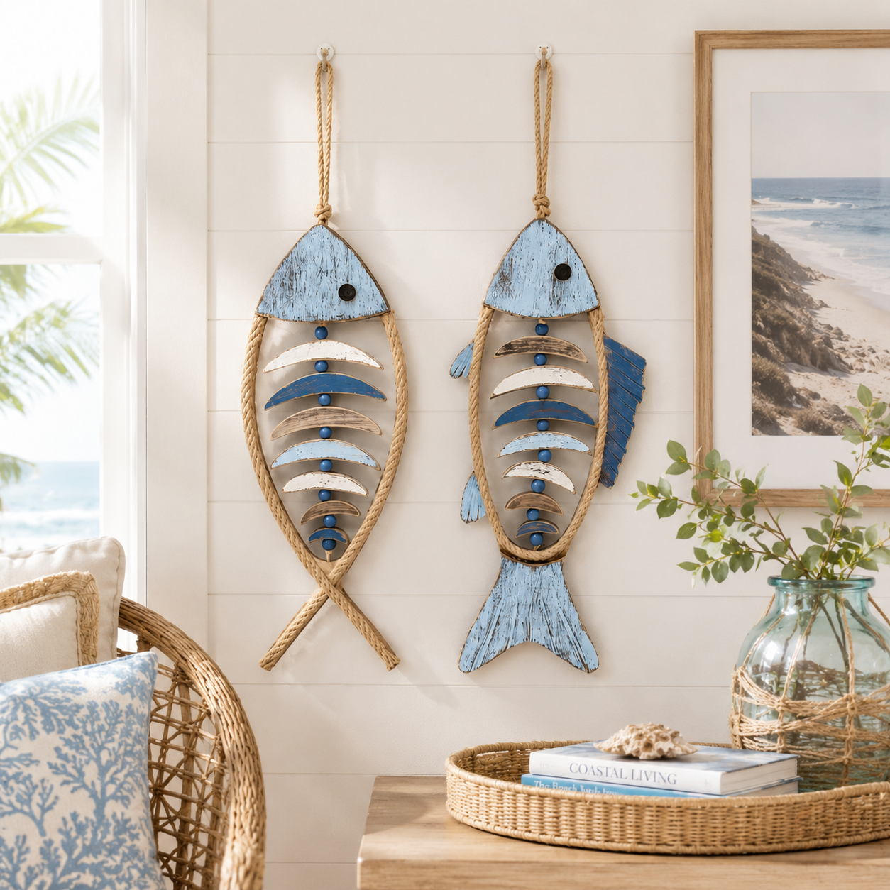 🐟✨Lighted Coastal Rope Fish Wall Hanging