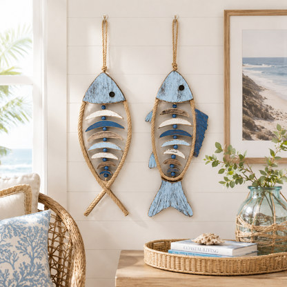 🐟✨Lighted Coastal Rope Fish Wall Hanging