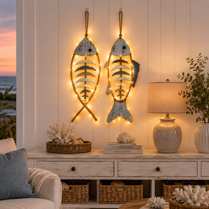 🐟✨Lighted Coastal Rope Fish Wall Hanging