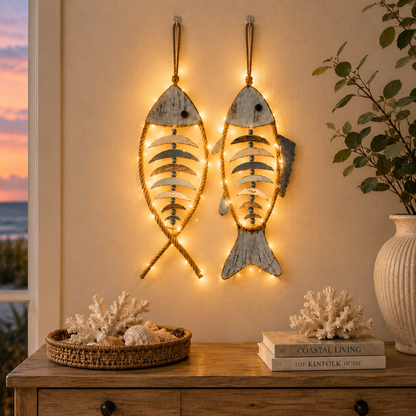 🐟✨Lighted Coastal Rope Fish Wall Hanging