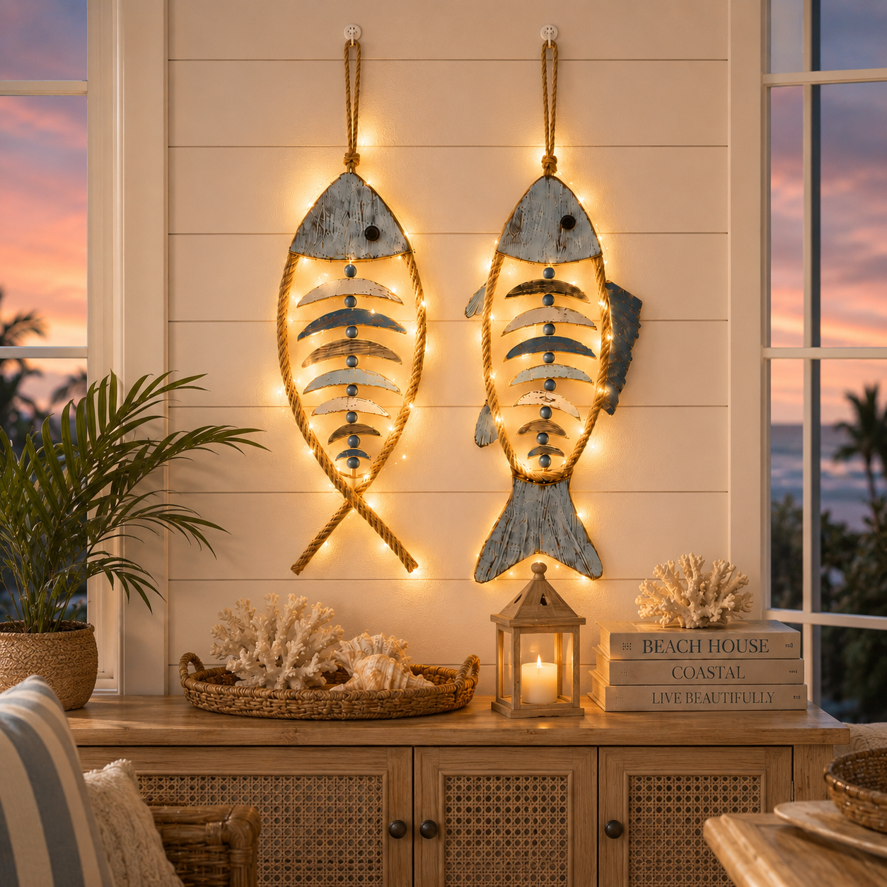 🐟✨Lighted Coastal Rope Fish Wall Hanging