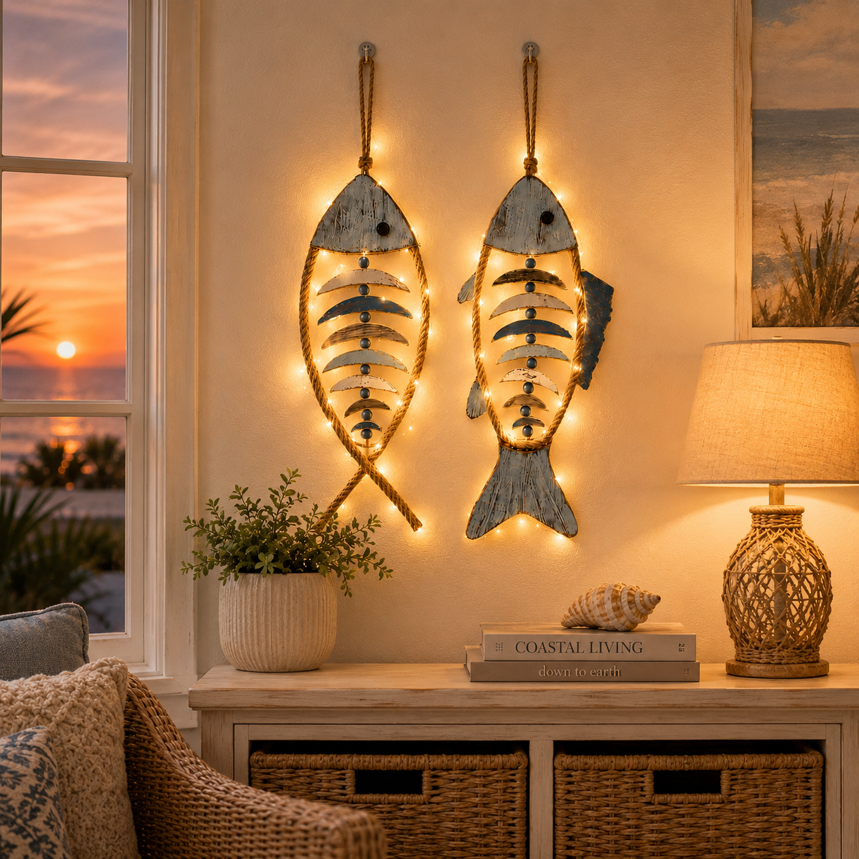 🐟✨Lighted Coastal Rope Fish Wall Hanging