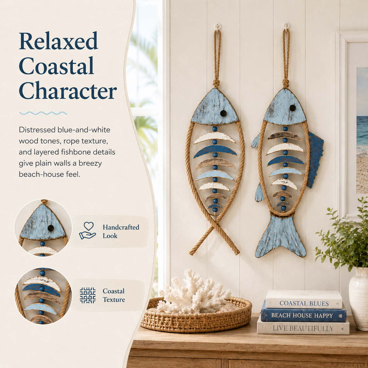 🐟✨Lighted Coastal Rope Fish Wall Hanging