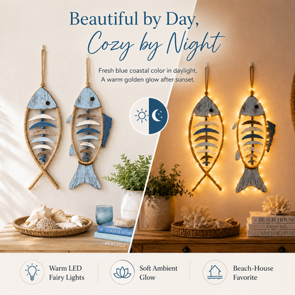 🐟✨Lighted Coastal Rope Fish Wall Hanging