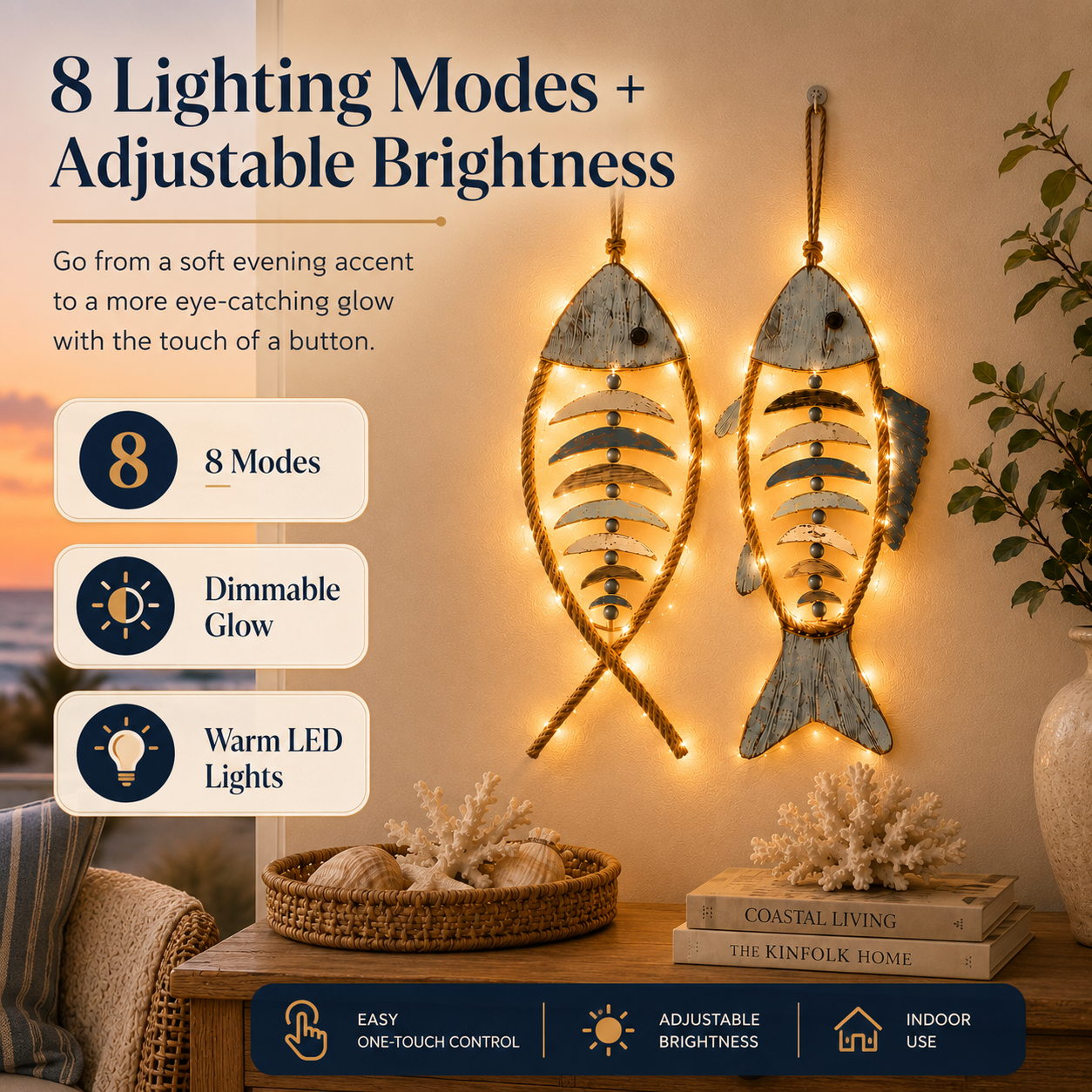 🐟✨Lighted Coastal Rope Fish Wall Hanging