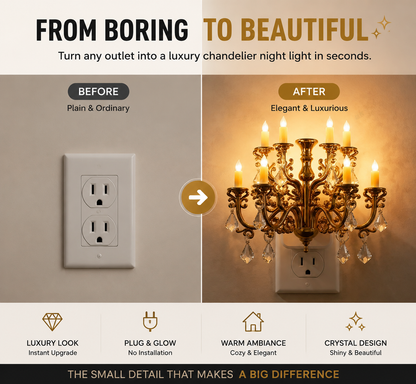 🔥50% off on the last day| 💎 Crystal Chandelier Plug-In Night Light – Instant Luxury Home Decor Outlet Lamp for Kitchen & Bedroom