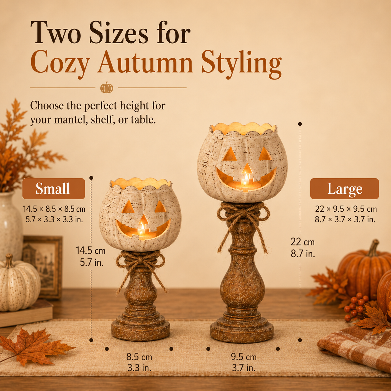 🕯 Set of 3 Rustic White Pumpkin Tealight Candle Holders | Layered Farmhouse Fall Decor For Halloween & Thanksgiving