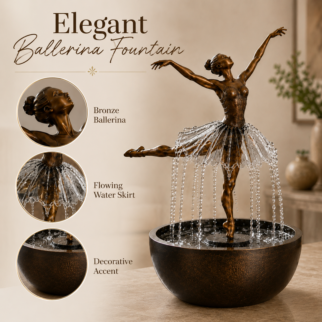 🎁💃 Elegant Ballerina Tabletop Water Fountain for Home & Office Decor💧
