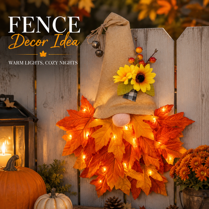 🍂🧙‍♂️Autumn dwarf hat wreath decoration with lights
