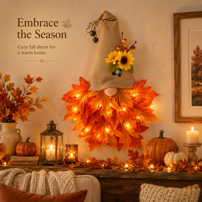 🍂🧙‍♂️Autumn dwarf hat wreath decoration with lights