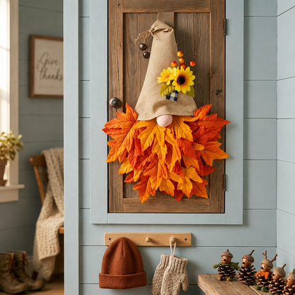 🍂🧙‍♂️Autumn dwarf hat wreath decoration with lights
