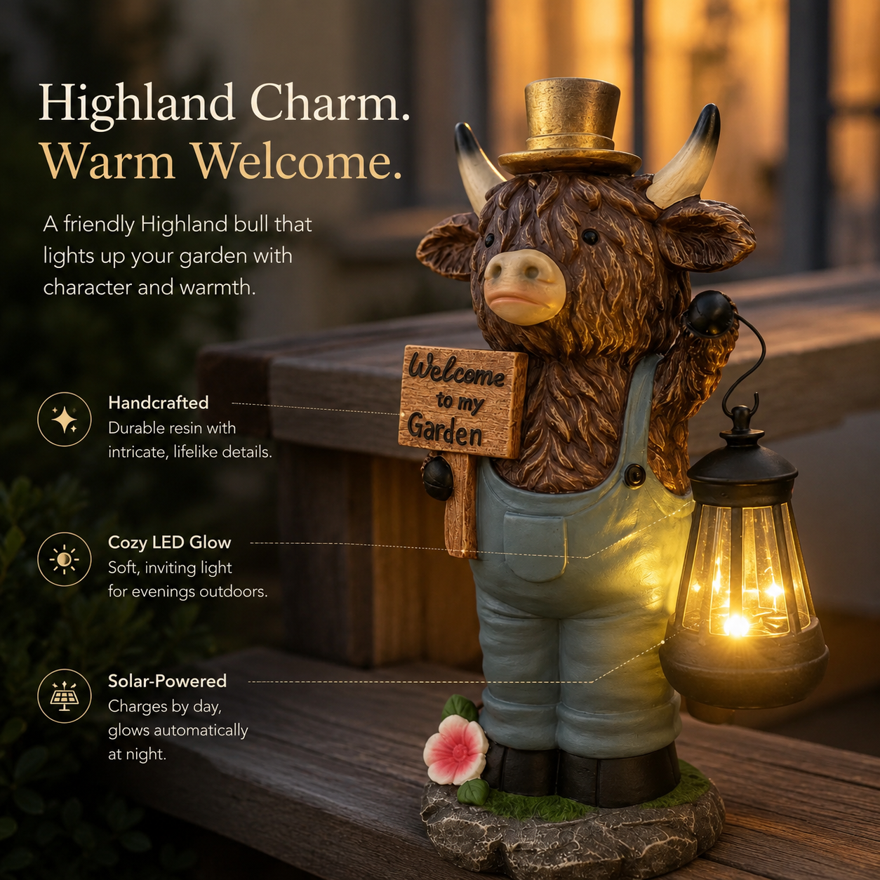 Scottish Highland Bull Garden Welcome Light