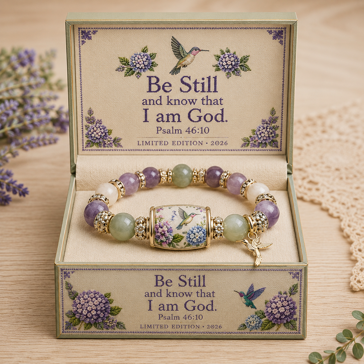 🔥 Last Day 49% OFF – 💜Hummingbird Garden Faith Bracelet 🌸