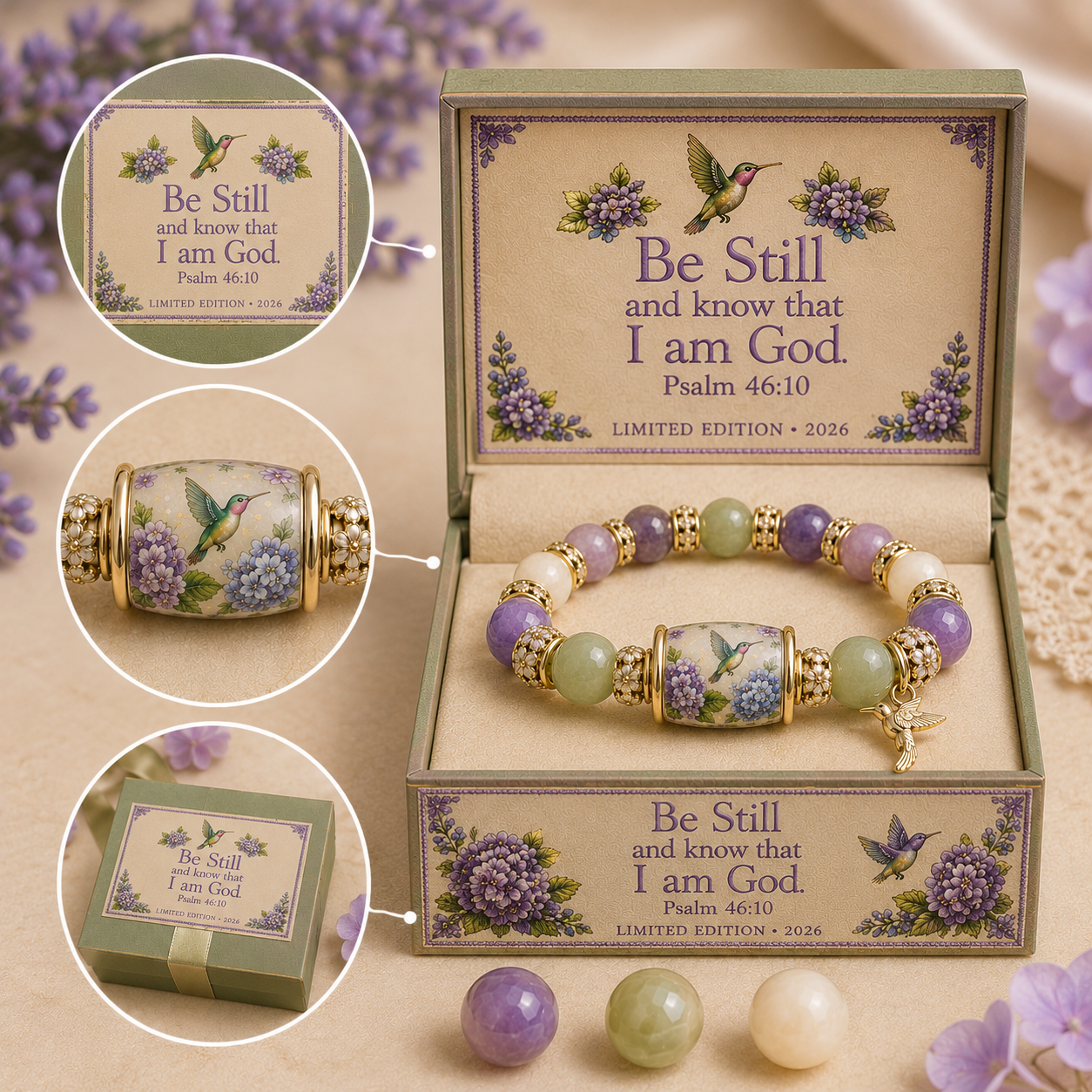 🔥 Last Day 49% OFF – 💜Hummingbird Garden Faith Bracelet 🌸
