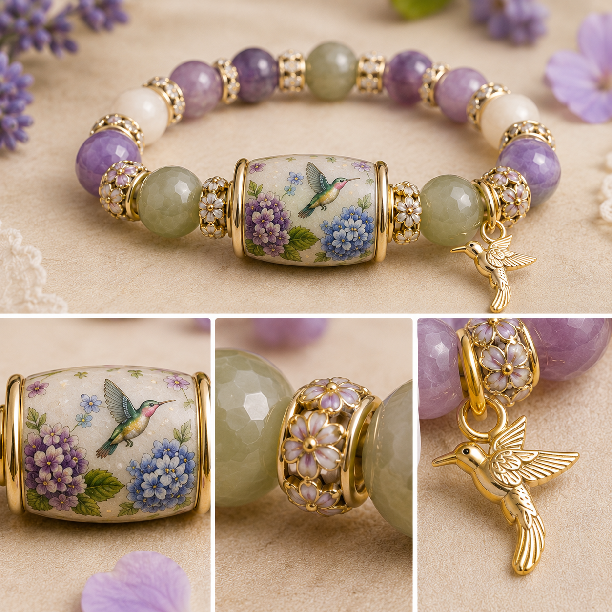 🔥 Last Day 49% OFF – 💜Hummingbird Garden Faith Bracelet 🌸