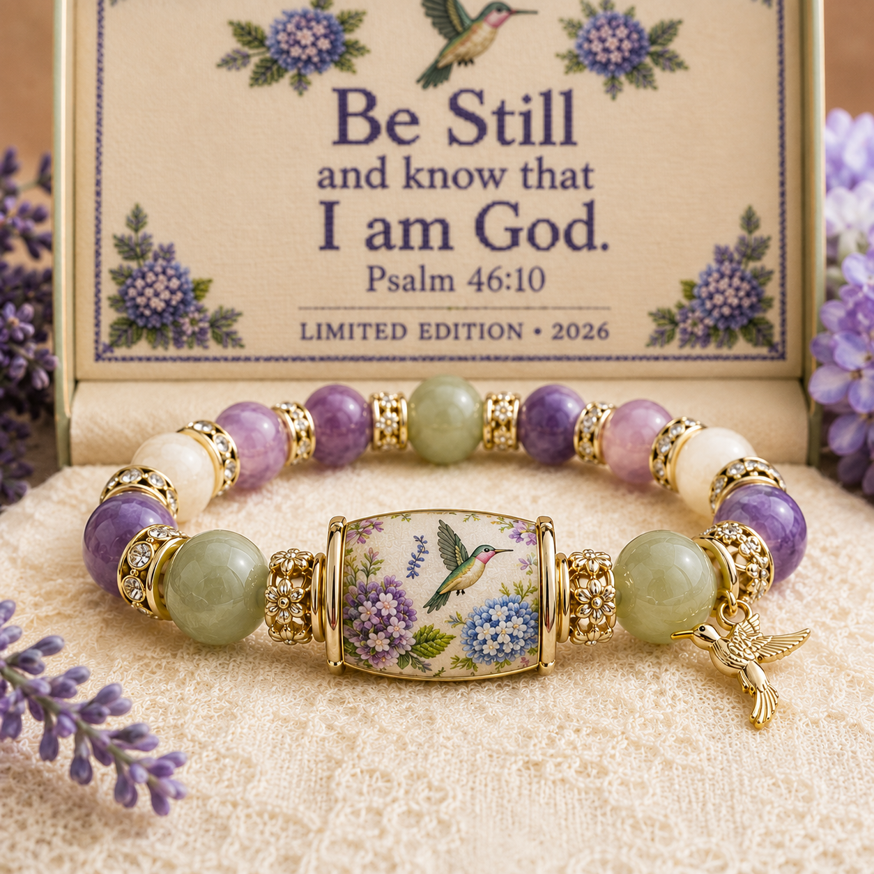🔥 Last Day 49% OFF – 💜Hummingbird Garden Faith Bracelet 🌸