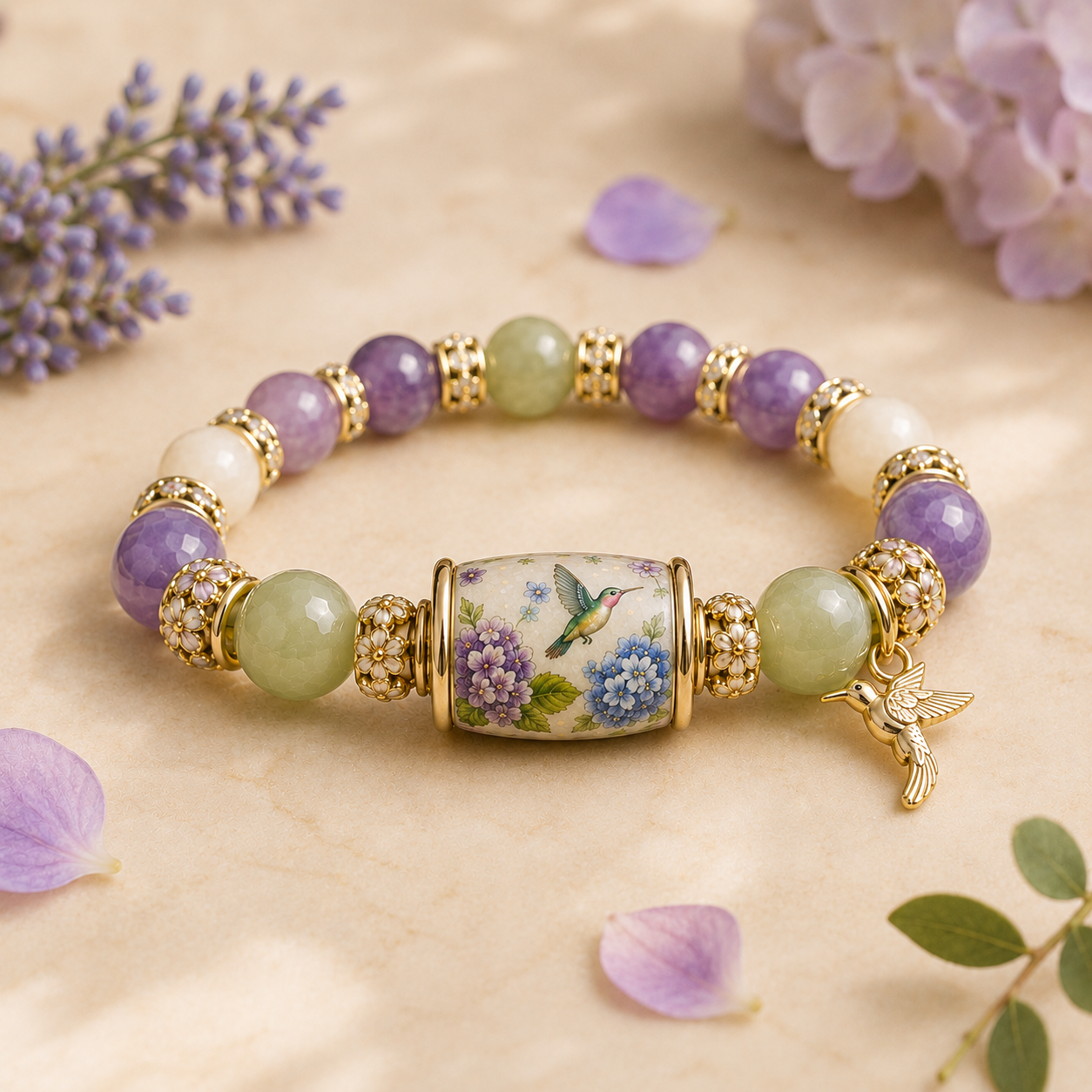 🔥 Last Day 49% OFF – 💜Hummingbird Garden Faith Bracelet 🌸