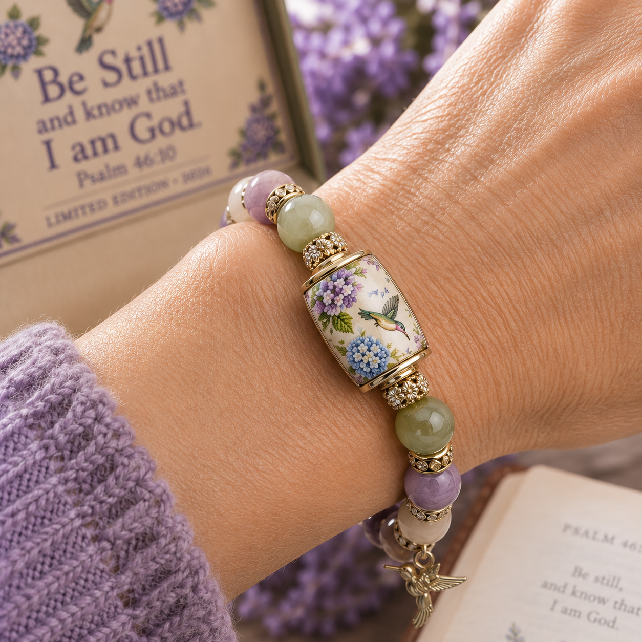 🔥 Last Day 49% OFF – 💜Hummingbird Garden Faith Bracelet 🌸