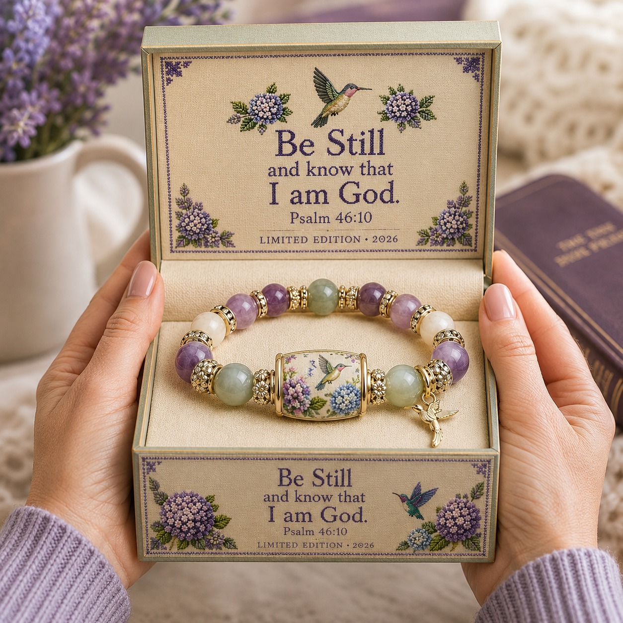 🔥 Last Day 49% OFF – 💜Hummingbird Garden Faith Bracelet 🌸