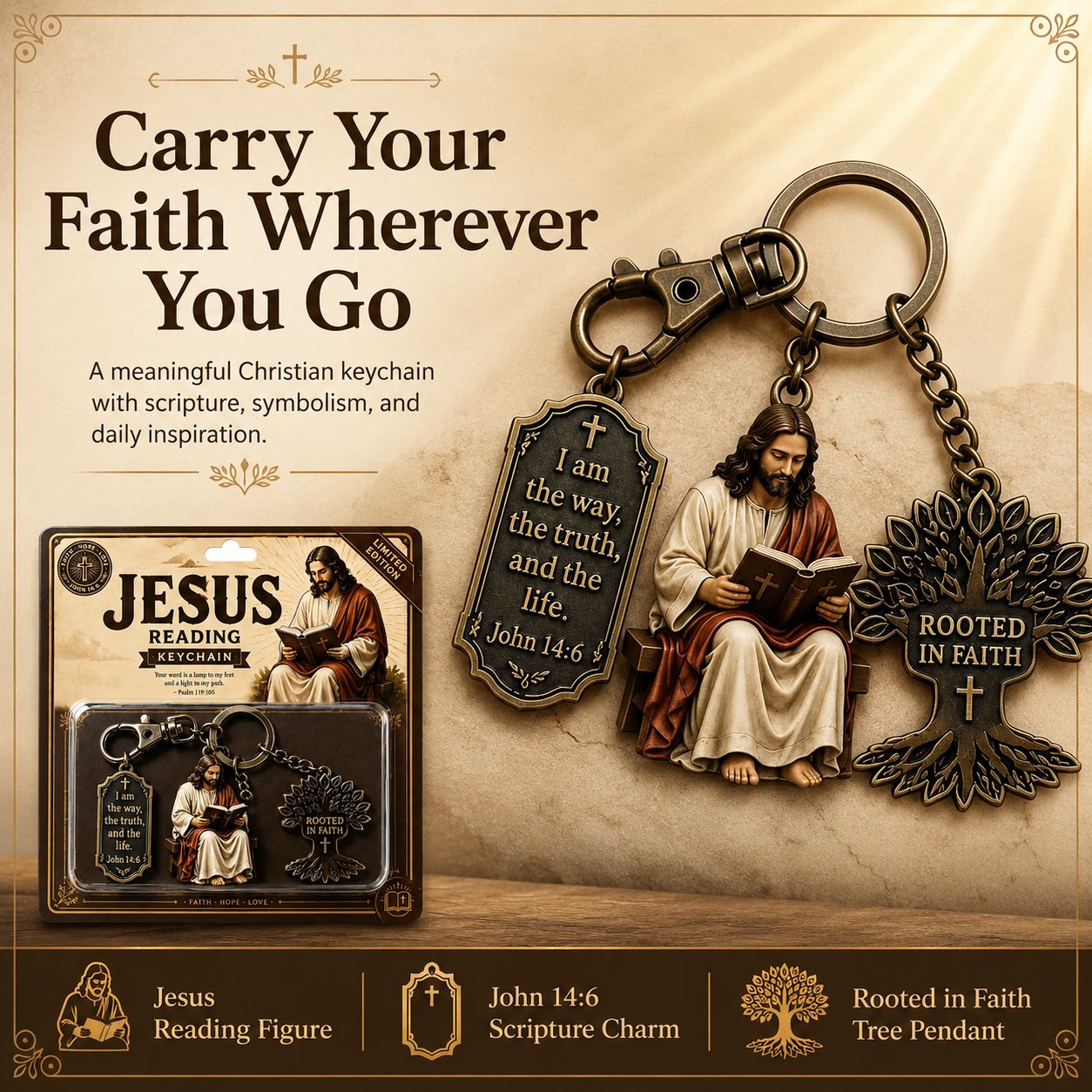✝Jesus Reading Keychain