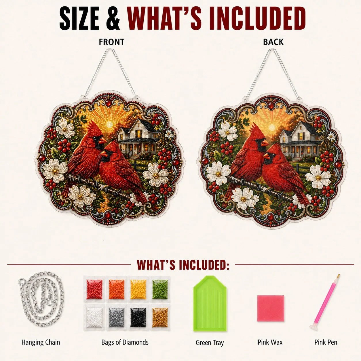 🐦Cardinals & Sunrise Diamond Art Hanging Ornament Kit