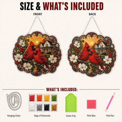 🐦Cardinals & Sunrise Diamond Art Hanging Ornament Kit