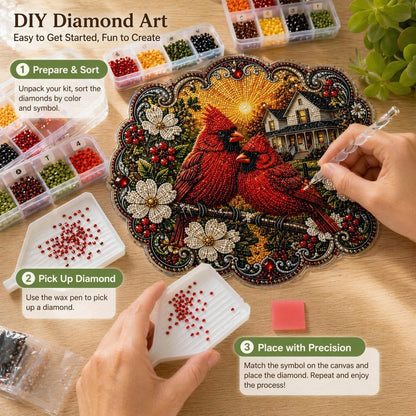 🐦Cardinals & Sunrise Diamond Art Hanging Ornament Kit