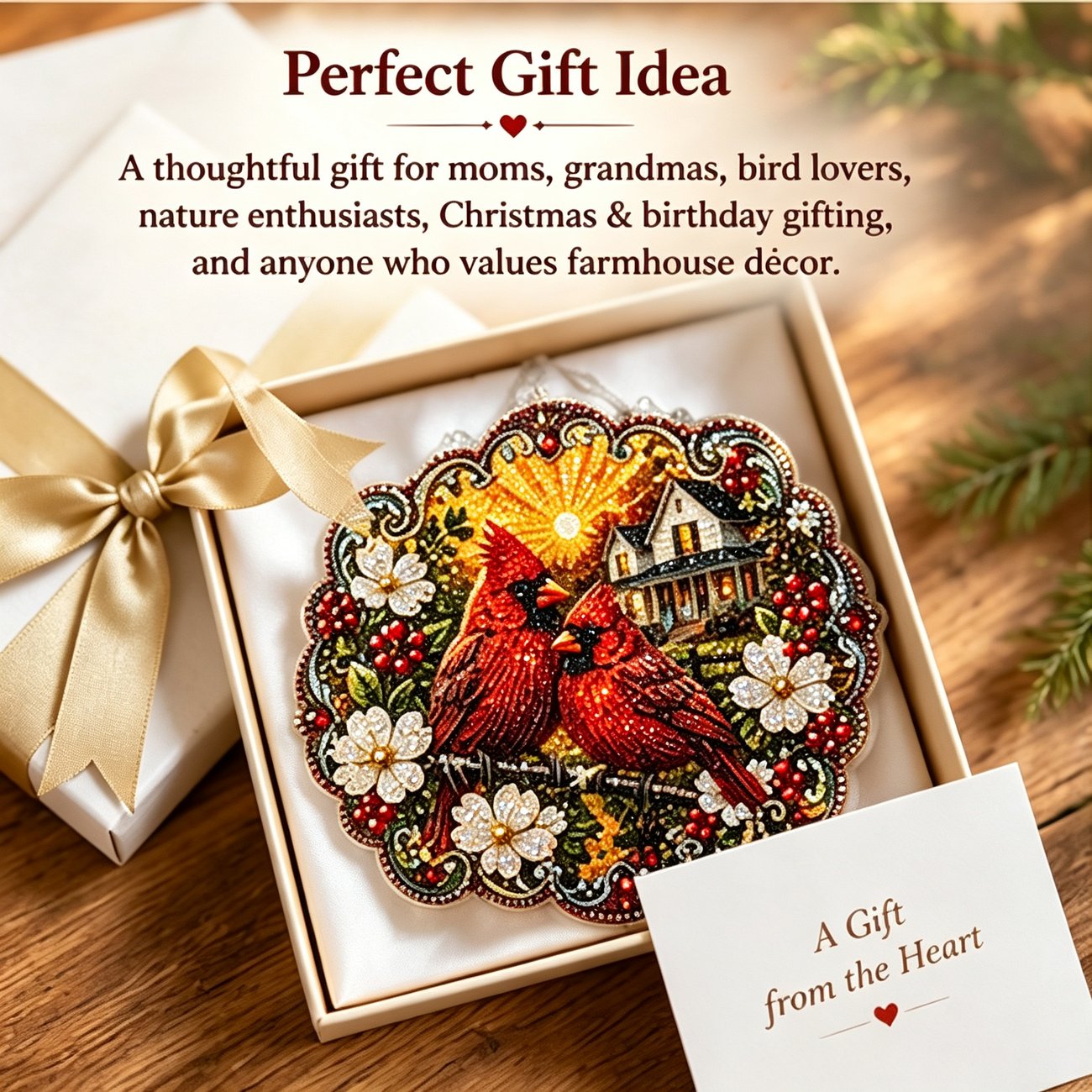 🐦Cardinals & Sunrise Diamond Art Hanging Ornament Kit