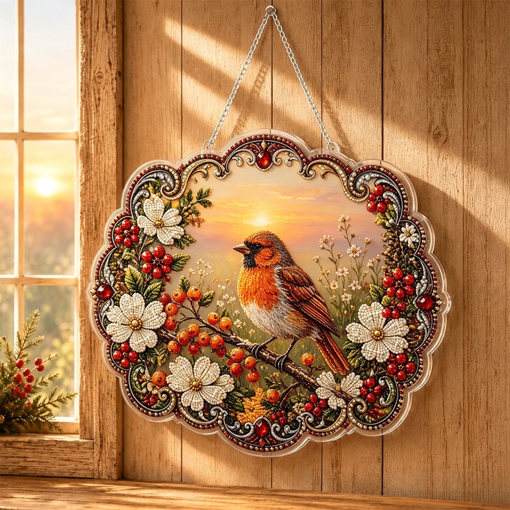 🐦Cardinals & Sunrise Diamond Art Hanging Ornament Kit