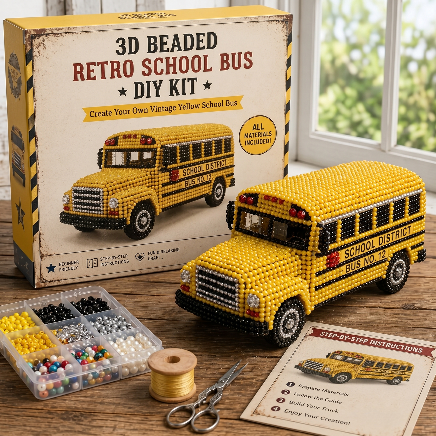 Vintage School Bus 3D Beaded DIY Collector Kit