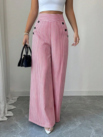 👖High-Waist Striped Wide-Leg Trousers