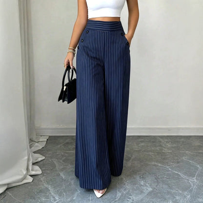👖High-Waist Striped Wide-Leg Trousers