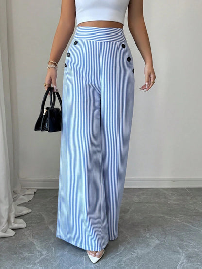 👖High-Waist Striped Wide-Leg Trousers