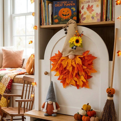 🍂🧙‍♂️Autumn dwarf hat wreath decoration with lights