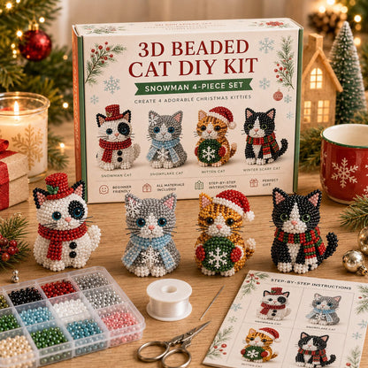Premium 3D Beaded Christmas Cats DIY Kit | Luxury Flocked Canvas with Scratch-Resistant Non-Fading Pearl Beads DIY Holiday Decor & Step-by-Step Guide