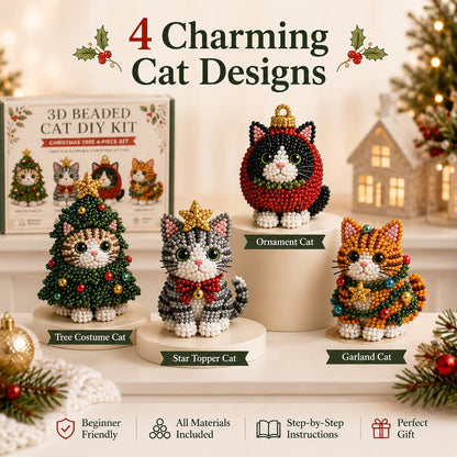 Premium 3D Beaded Christmas Cats DIY Kit | Luxury Flocked Canvas with Scratch-Resistant Non-Fading Pearl Beads DIY Holiday Decor & Step-by-Step Guide